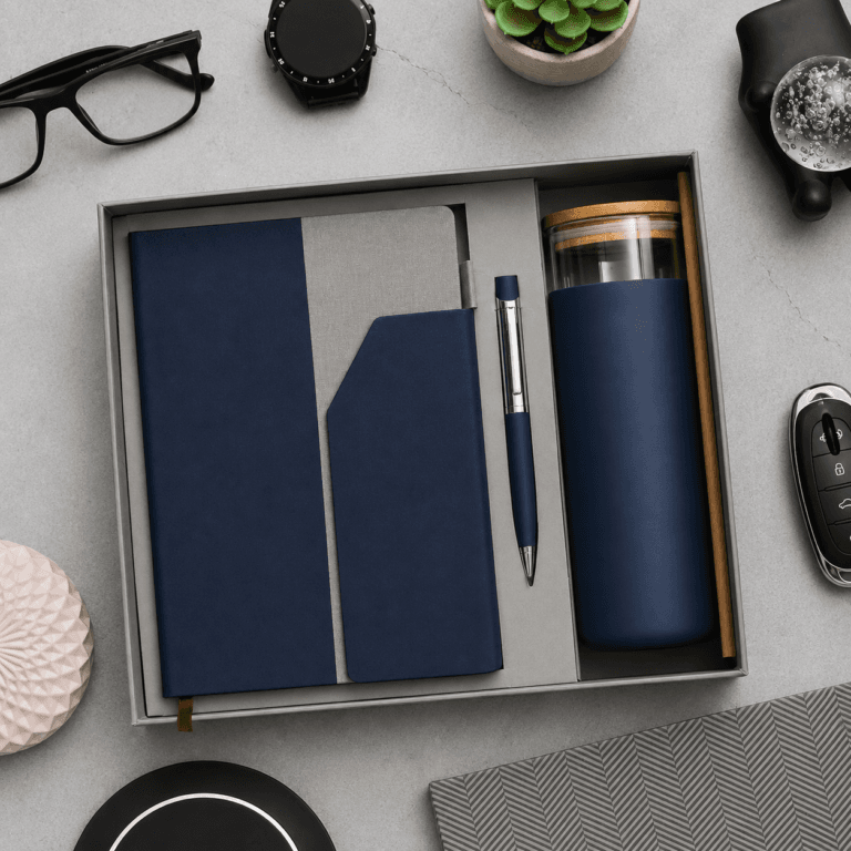Business Combo Set Blue with Glass Bottle
