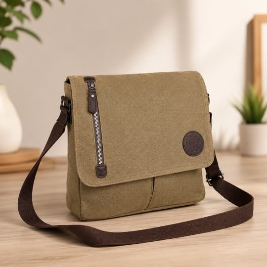 Slingon Canvas Bag with Faux Leather